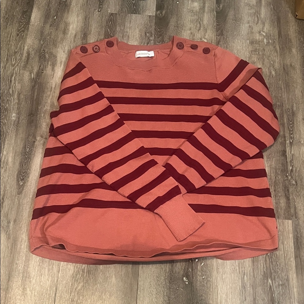 Liz Claiborne Pink and Burgundy Striped Sweater - Picture 3 of 5